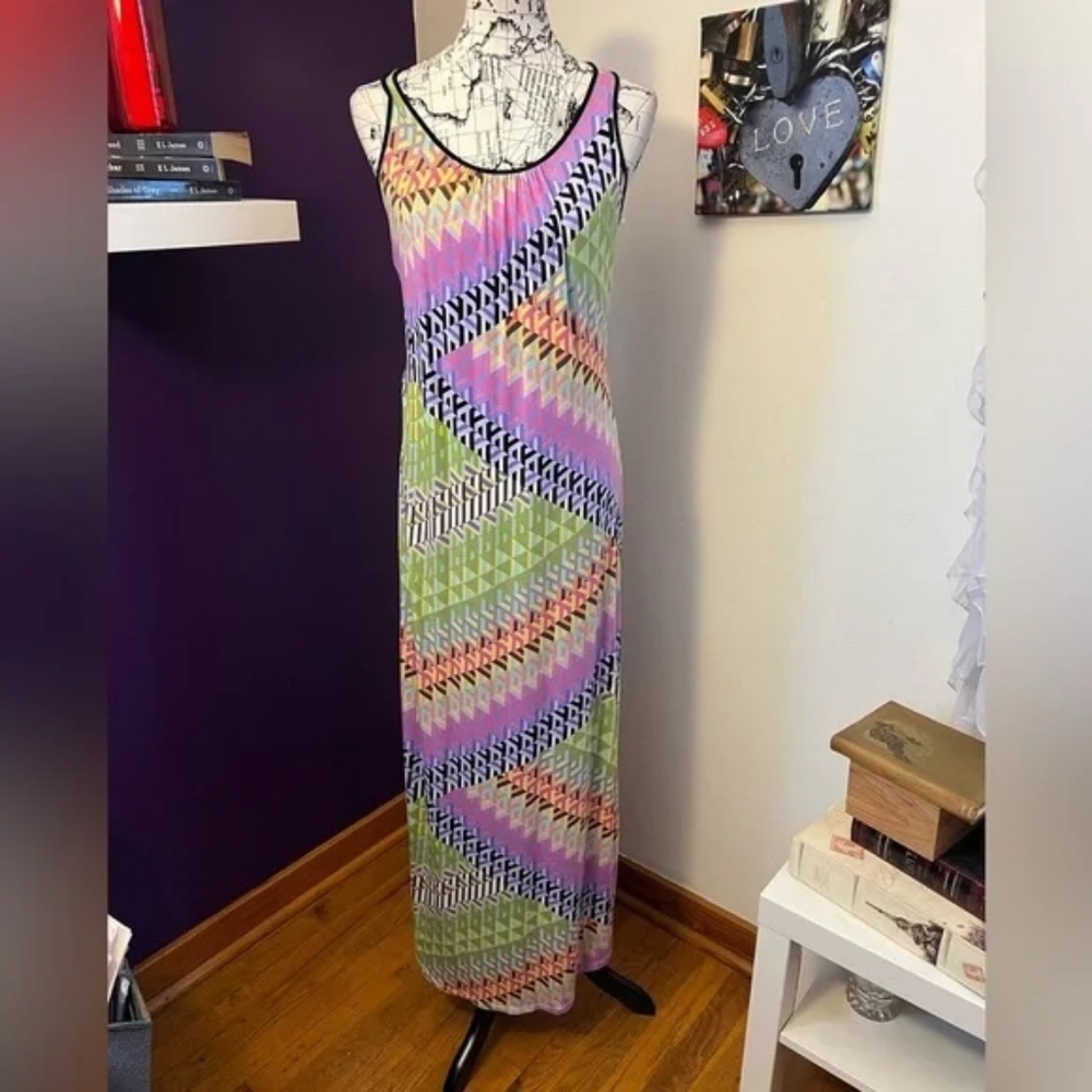 𝅺Calvin Klein | Multicolor Geometric Print, Racerback Maxi Dress | Size 8